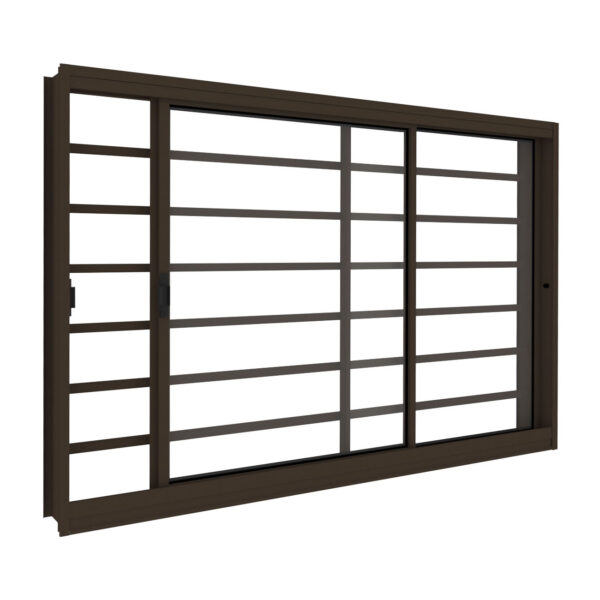 Janela 2 Folhas Cozinha/Sala Com Grade Horizontal em Aço Bronze e Vidro Incolor