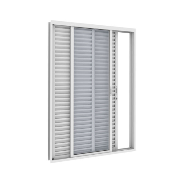 Porta Balcão De Correr 3 Folhas Aço Branco Com Vidro Temperado