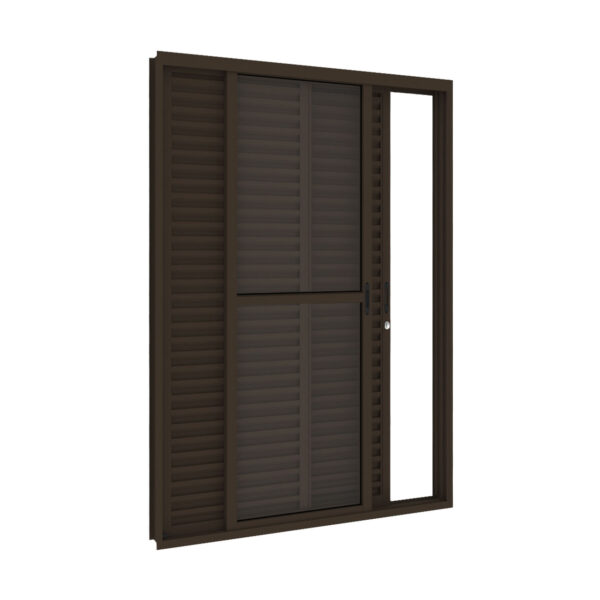Porta Balcão De Correr 3 Folhas Aço Bronze Com Travessa