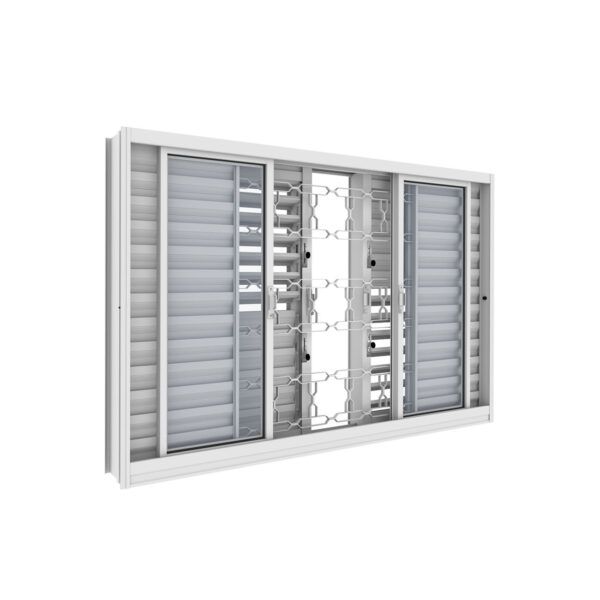 Veneziana Flex 6 Folhas Com Grade Elo Aço Branco Com Vidro Incolor