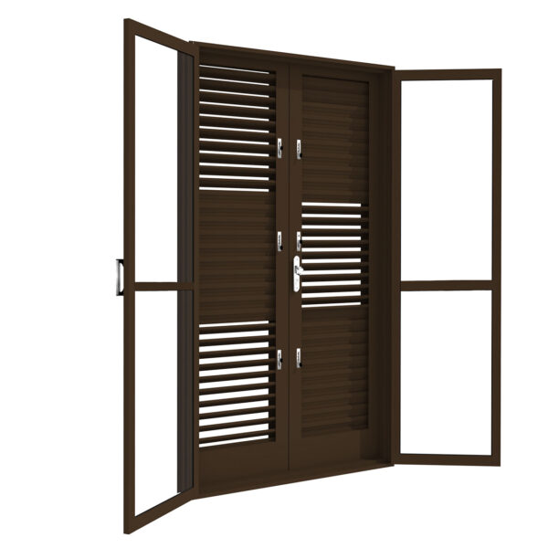 Porta Balcão Flex De Abrir 4 Folhas Aço Bronze Com Travessa