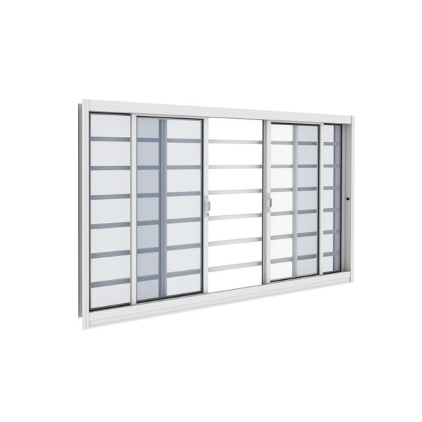 Janela 4 Folhas Com Grade Horizontal Aço Branco Com Vidro Incolor
