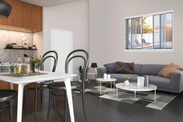 Vitro Cozinha/Sala 4 Folhas com Grade Quadriculada – Janela de Aço Branco com Vidro Incolor - Imagem 2