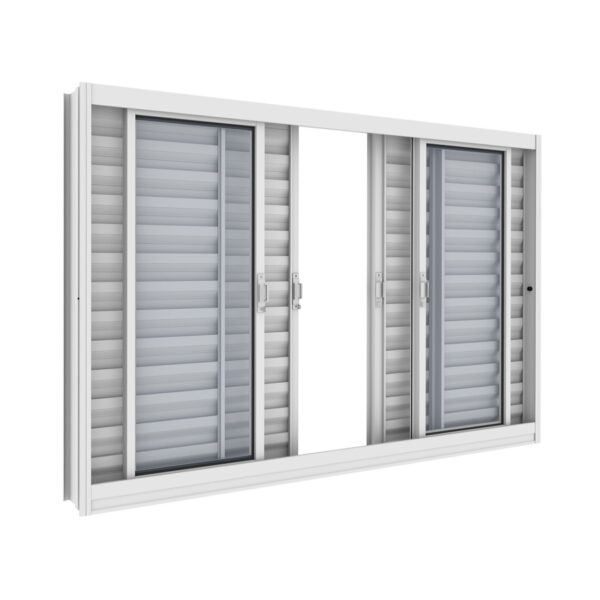 Veneziana 6 Folhas Sem Grade Aço Branco Com Vidro Incolor