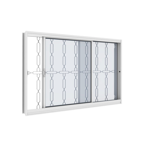 Janela 2 Folhas Com Grade Elo Aço Branco Com Vidro Incolor
