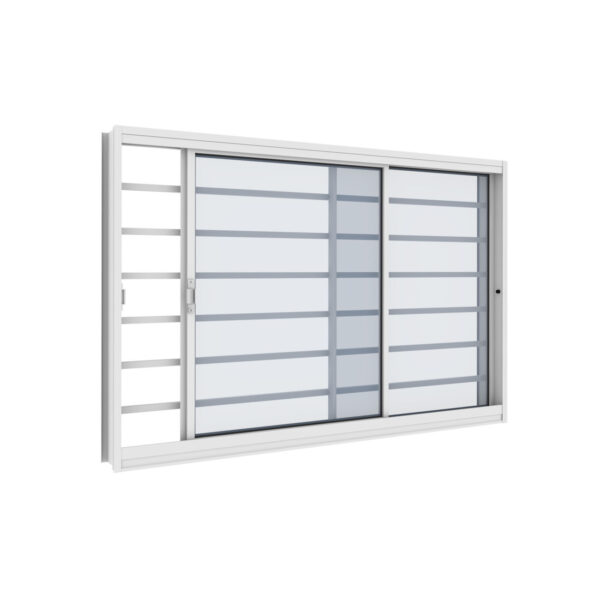 Janela 2 Folhas Com Grade Horizontal Aço Branco Com Vidro Incolor